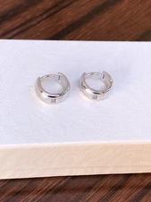 925 Sterling Silver Wide Plain Huggie Hoop Earrings Mens Womens 10mm/8.5mm x4mm