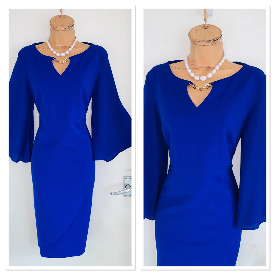 JOSEPH RIBKOFF Royal Sapphire Blue Dress Uk Size 10 With Keyhole Neckline - Image 4 of 4