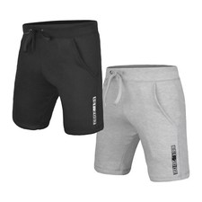 2 Pack:DEFY Men's New Classic Fitness Gym Casual Cotton Fleece Shorts Black Gray