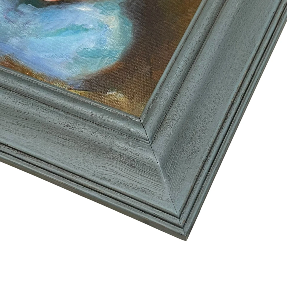 Original oil on panel painting Small Child Girl Holding Fruit Apple Peach Framed - Image 4 of 4