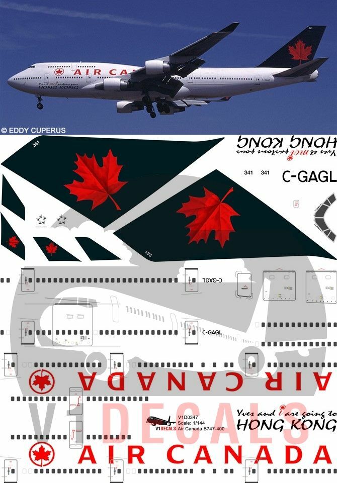 V1 Decals Boeing 747-400 Air Canada for 1/144 Revell Model