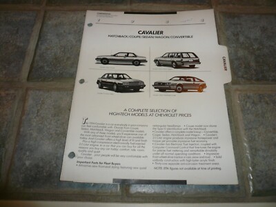 1984 Cavalier Standard & Optional Equipment Features Color & Trim - Vintage