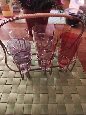 Glasständer mit 6 Gläser bunt Rockabilly Mid Century True Vintage 50er 60er Jh.