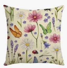 BUTTERFLY GARDEN Floral Spring Linen Throw Pillow Cover Holiday HOME Decor 18  