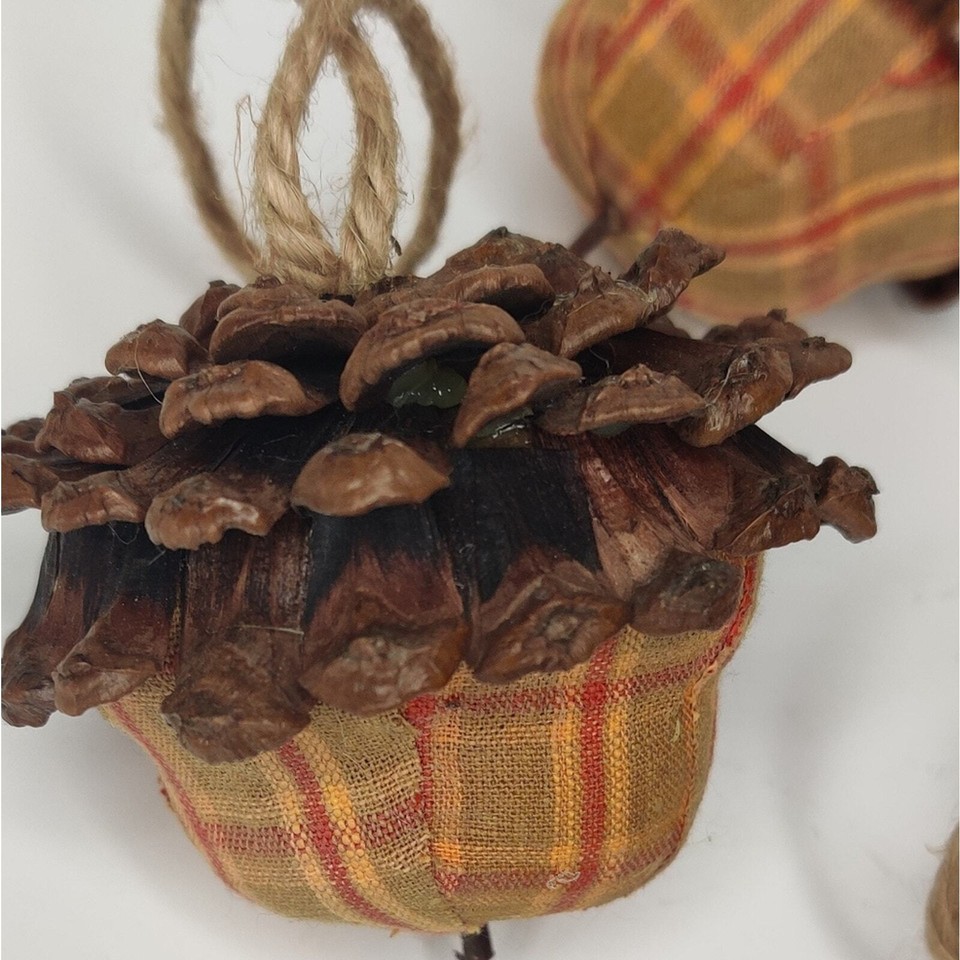 Pottery Barn Kids Fabric Plaid Acorn Fall Harvest Ornaments Decor Bowl