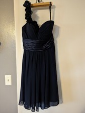 Bill Levkoff Women s Formal Navy Bridesmaid Prom Dress Floral OneShoulder Size 8