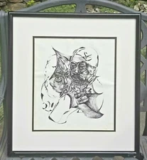 Original Ink Painting, African American Framed, Signed by Eilaine Kappel Lipitz 
