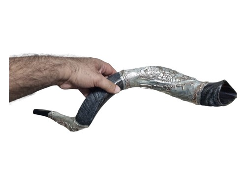 Shofar in argento sterling 925 corno kudu yemenita placcato Shema Israel Judaica ebraico - Foto 8 di 15