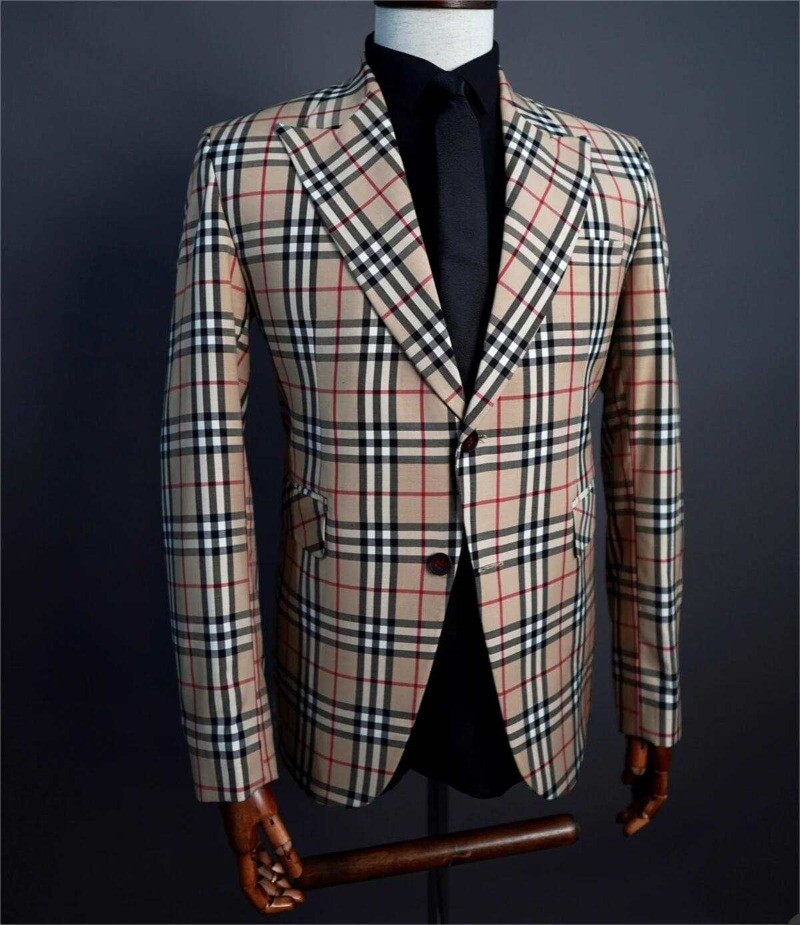 Fashion Men's Plaid Suits Single Breasted Notch Lapel Jacket Casual Style Blazer