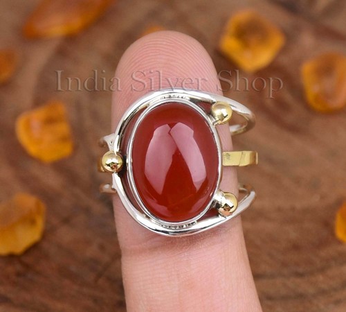 Anillo de cornalina 925 banda de plata esterlina hecha a mano joyería bohemia para ella - Imagen 5 de 7