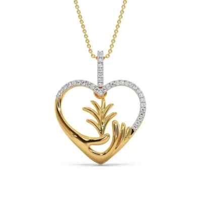Women's Heart Pendant 2.00Ct Round Lab Created Diamond 14K Two Tone Gold Plated