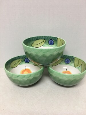 BOB MACKIE DESIGN 2000 PEARS PLUMS GREEN  FRUIT DESIGN 3 BOWLS BLUEBERRIES