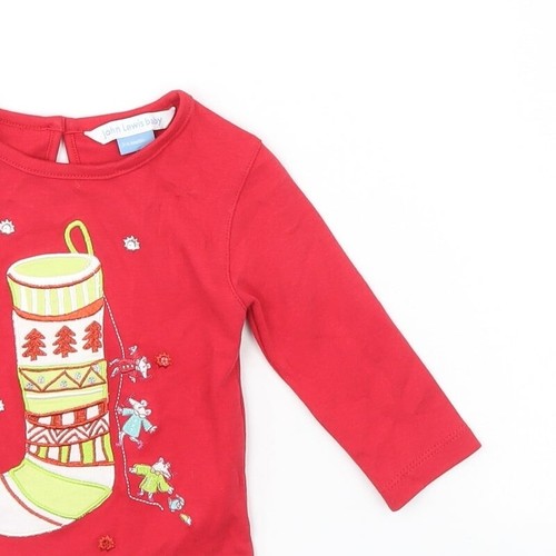 John Lewis Baby Red Cotton Blend T-Shirt Size 3-6 Months christmas - Picture 10 of 12