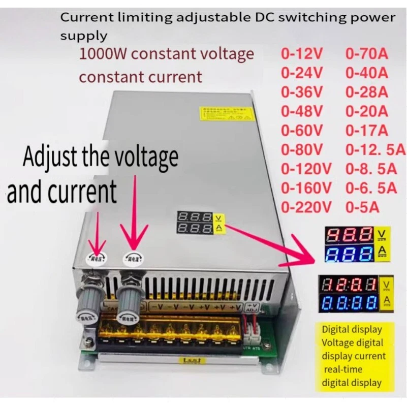 Metal Power Supply Adapter Adjustable Switching Display 1000W DC0-220 AC110-220V - Image 2 of 4