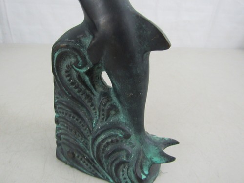 Solid Brass Dolphin Jumpimg Wave Bookend 6 1/2" Tall - Picture 7 of 12