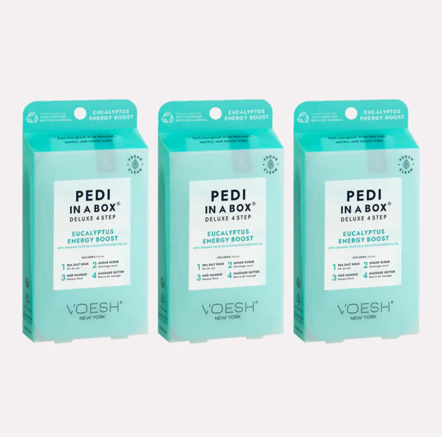 Voesh Pedi Deluxe 4 Steps PACK OF 3 - Eucalyptus Energy Boost