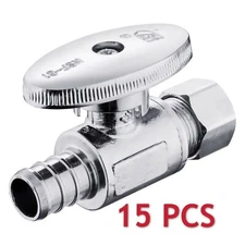 EFIELD 15 PIECES 1/2" PEX X 3/8"OD BRASS 1/4 TURN STRAIGHT STOP VALVE LEAD FREE