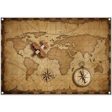 84x60inch Vintage World Map Backdrop Airplane Travel Photography Background K...