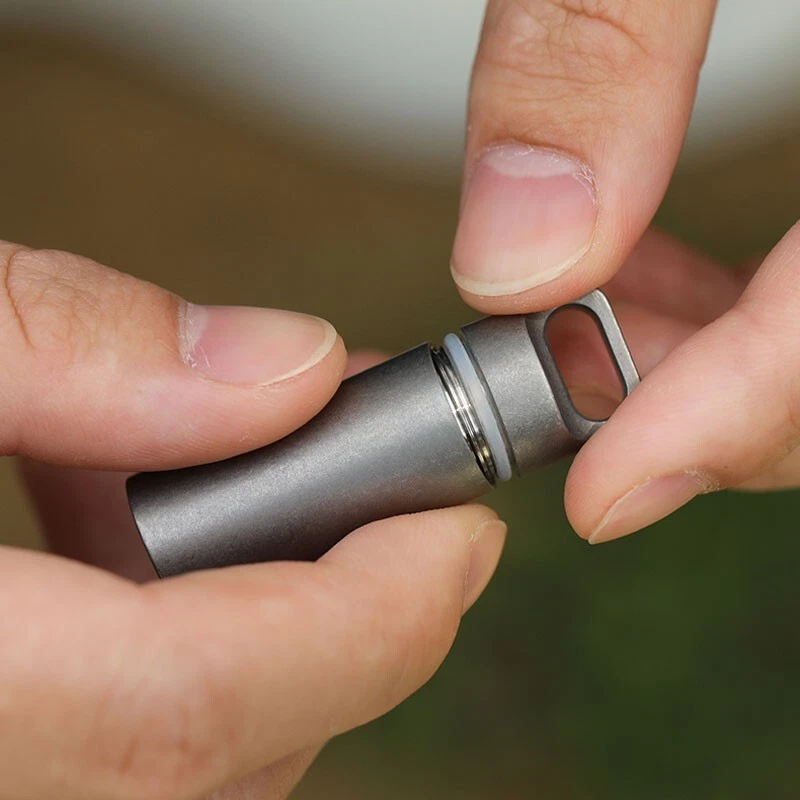 EDC Titanium Waterproof Box Sealed Storage Tank Portable Pill Container Keychain - Image 3 of 4