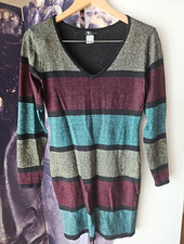 VENUS Women's Metallic Striped Bodycon Long Sleeve Stretch Sweater Dress sz L