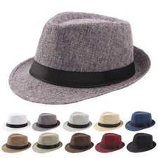 Uomini Donna Straw Fedora Cappello Trilby Cubano Sun Cap Panama Short Stalks ☆