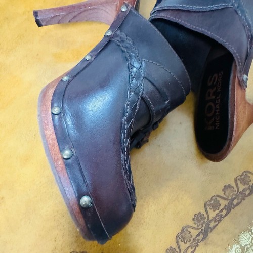 KORS Michael Kors Brown Italian Leather Tassel Heeled Mules Slip Ons Clogs 9.5 - Picture 6 of 11