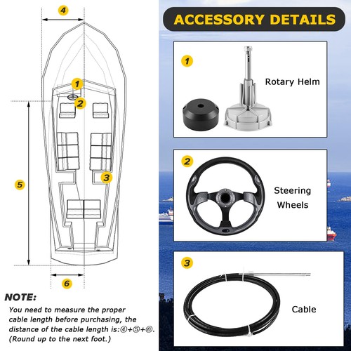 QYMOPAY Boats Steering System, 16ft Cable Outboard Steering Kit 3/4" Standard - Picture 4 of 6