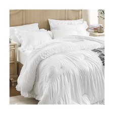 Queen Comforter Set Seersucker 7 Pieces Luxury Ruffle Bed in a ... USA FAST SHIP