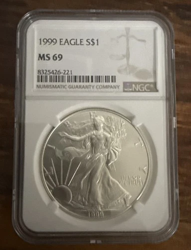 🔥 1999 American Silver Eagle NGC MS69 💎 1oz .999 Fine Silver