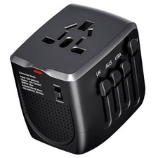 International Travel Adapter Voltage Converter Steps Down 220V to 110V Black