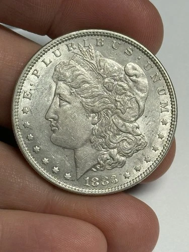 AU 1883-P Morgan Silver Dollar (original surfaces) U.S. $1 Coin Almost UNC