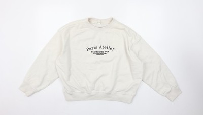 H&M Damen Sweatshirt Elfenbein Paris Atelier Baumwollmischung Rundhalsausschnitt Größe S