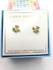 Emma Madison 18K Gold Over Sterling Silver Tulip Flower CZ Stud Earrings 925