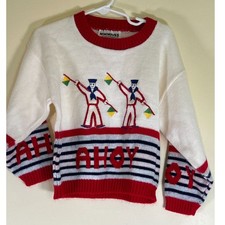 Vintage Children's Sweater - Red, White and Blue Ahoy Sailor by Miniwaves 1970