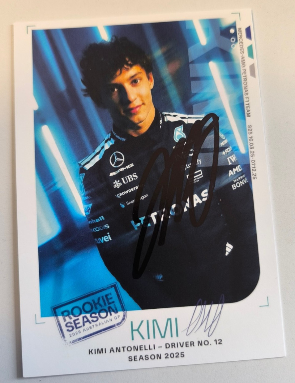 Kimi Antonelli signed 2025 AMG Merccede Petronas F1 Rookie Postcard 1st Season