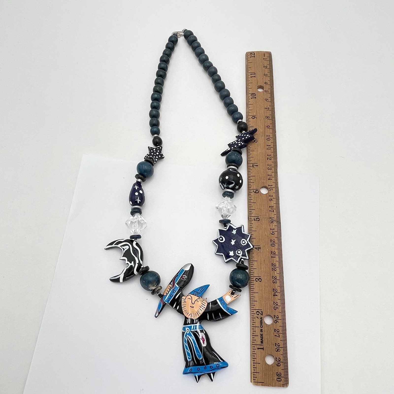 Wizard Celestial Statement Necklace Blue Wood Bea… - image 12