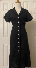 Quince Women's 100% European Linen Button Front Dress, Black, Size Medium
