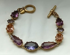Vintage Carolyn Pollack CP Multi Gemstone Gold Link Toggle Heart Charm Bracelet