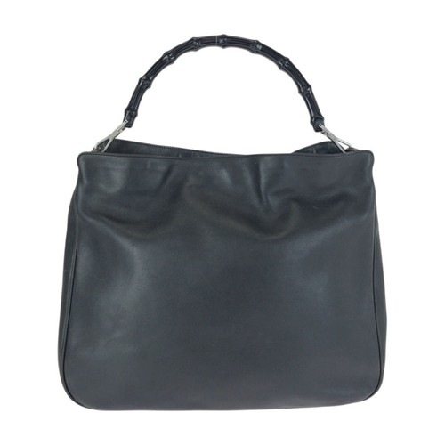 GUCCI Bamboo Black Leather Handbag Shoulder Bag for Women Used