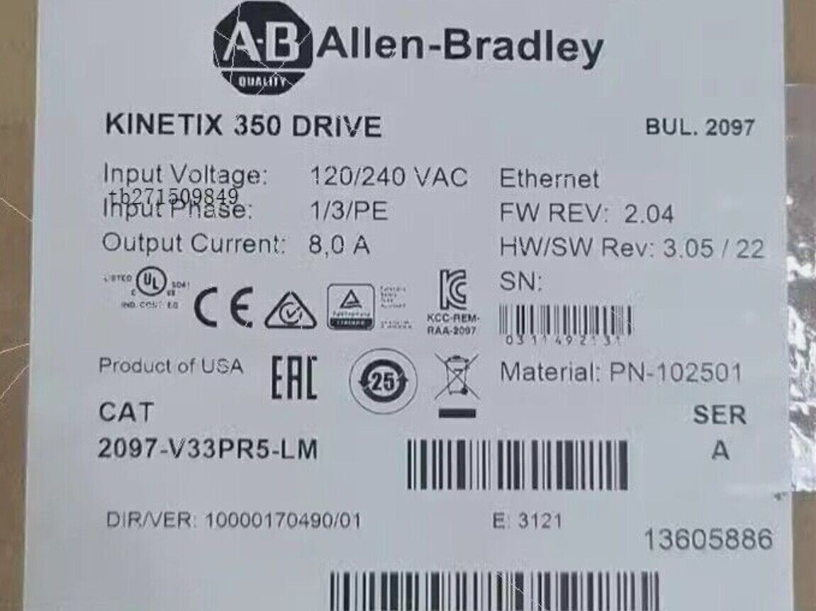 AB 2097-V33PR5-LM Kinetix 350 2.0kW Servo Drive AB 2097 V33PR5 LM