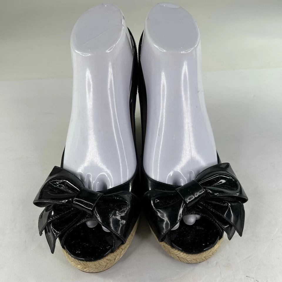 Alpargatas Valentino Garavani Mena con lazo EE. UU. 8,5 charol negro honda peep-toe Foto 3 de 4