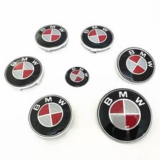7pcs Carbon Fiber Pattern Black Red White Front Rear Emblem Steering Wheel Cap