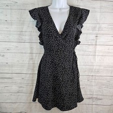 Urban Outfitters Womens Wrap Dress Sz Small Black Whitle Polka Dot