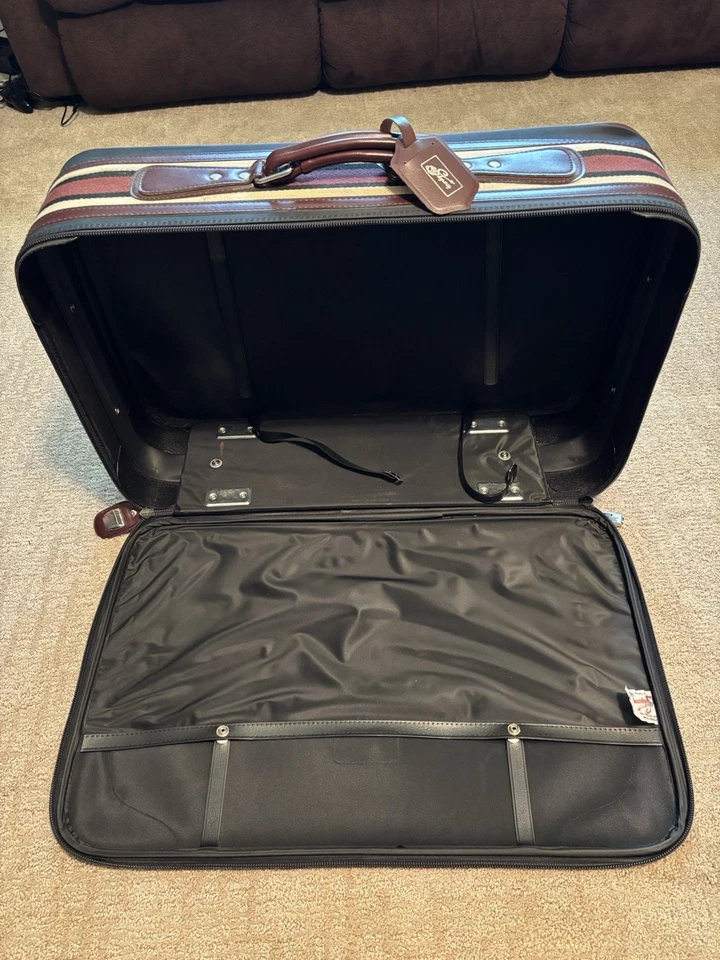 复古 70 年代 Skyway 3 件套行李箱套装海军蓝粗花呢红色白色蓝色条纹 — 第 3/4 张图片