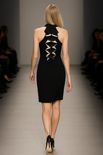 Badgley Mischka Collection 750 Ruffle Back Racer Black Ivory Dress sz 2 Party