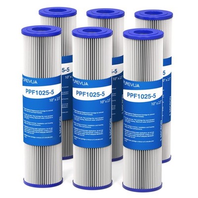 6-Pack 5 Micron Pleated Water Filter Cartridge, 10'' x 2.5'' Washable & Reusabl...