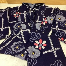 Japanese Yukata Indigo Floral Pattern Cotton Kimono Traditional Summer Wear