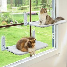2PC Cat Window Perch Cordless Foldable Cat Hammock Bed for Window with Metal Fra