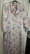 VTG Christian Dior 80s Quilted Pastel House Coat Robe Floral Satin Sz M Lounge