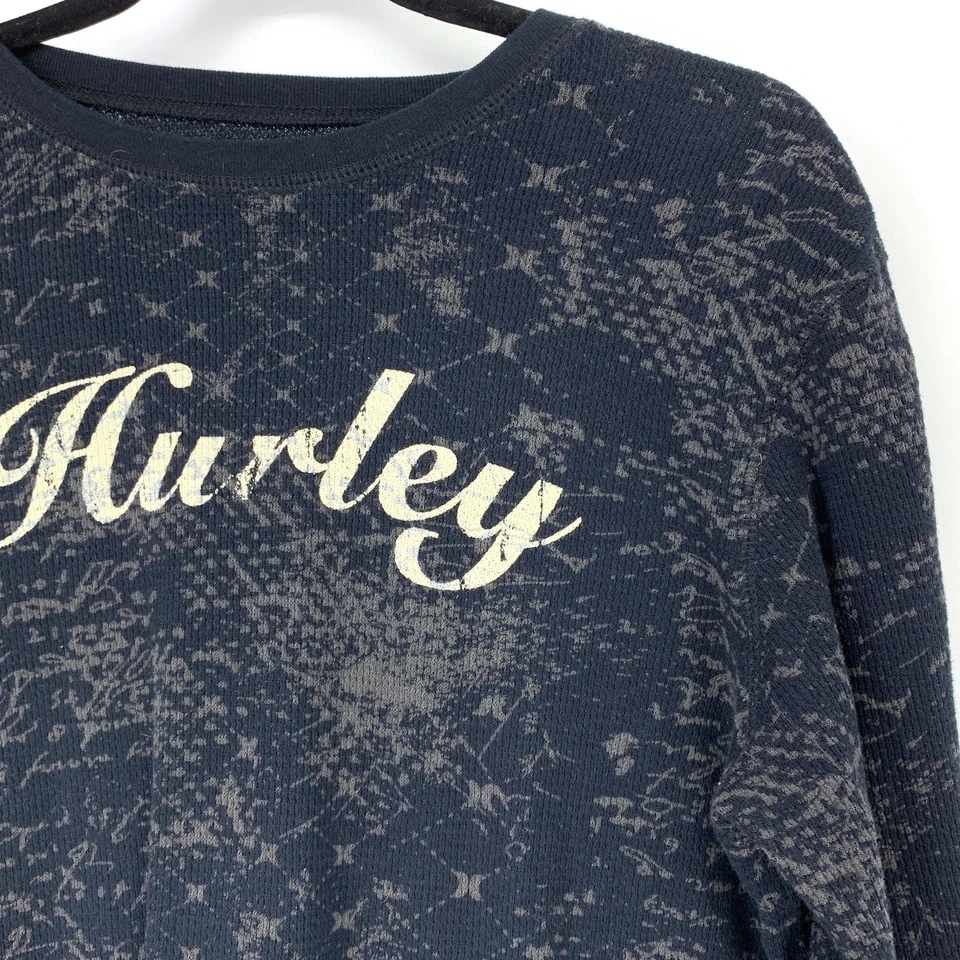 Hurley Men's Size M Crew Neck Logo Thermal T-Shirts Long Sleeve Black/Gray - Image 3 of 4